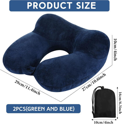 Sintuff 2 Pack Inflatable Travel Pillow for Airplanes Inflatable Neck Flight Pillows with Compact Bag and Blindfold for Traveling, Airplane, Train, Car, Office(Peacock Green and Blue)