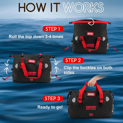 Waterproof Duffel Bag - Motorcycle Dry Bag Tail Bag with Large Storage Space, Waterproof Luggage Duffle Bags with Outer Mesh Zipper Pocket for Camping, Kayaking, Fishing & Traveling