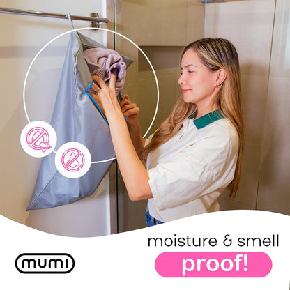 MUMI Travel Laundry Bag – Mesh Laundry Bags for Delicates with Hanger & Pouch | Delicates Bag for Washing Machine | Large Laundry Net Bag for Travel, Gym, Baby Clothes, and More (Blue)