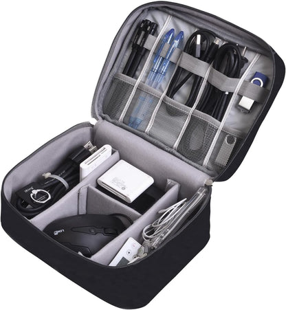 Cable Organizer bag for women or men,Electronic Accessories Carry Case Portable Waterproof Double Layers All-in-One Storage Bag for Cord, Charger, Phone, Earphone (Black)