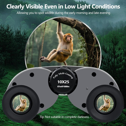 10x25 Compact Binoculars for Adults and Kids, Small High Powered Binoculars with Low Light Vision for Bird Watching, Hunting, Hiking, Cruise and Travel, Includes Carrying Bag
