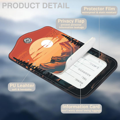 2 Pack Luggage Tags for Suitcases Sunset in The Mountains Leather Luggage Tags Privacy Cover ID Label with Stainless Steel Loop and Address Card for Women Men Travel Bag Backpack