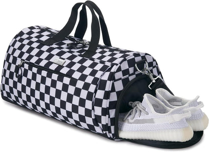 TOPDesign Gym Bag for Women & Men, Unisex Duffel Bag with Shoe Compartment & Wet Pocket for Travel Sports Gym (M Checkerboard)