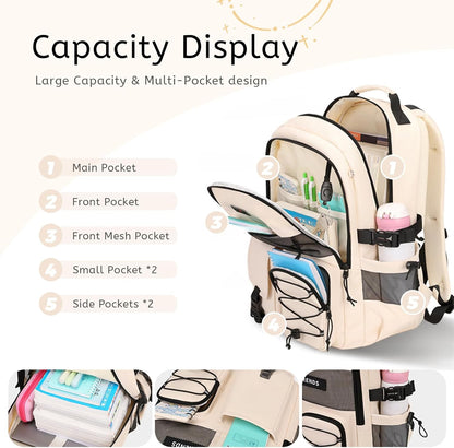 Lohol Multi-Pocket Backpack with 15.6 inch Laptop Compartment, Water Resistant Bookbag for School College and Travel (Black)