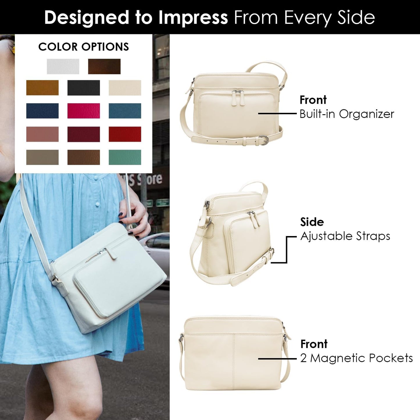 ili New York Genuine Leather Crossbody Bags for Women - Premium RFID Blocking Shoulder Bag Organizer with Adjustable Strap