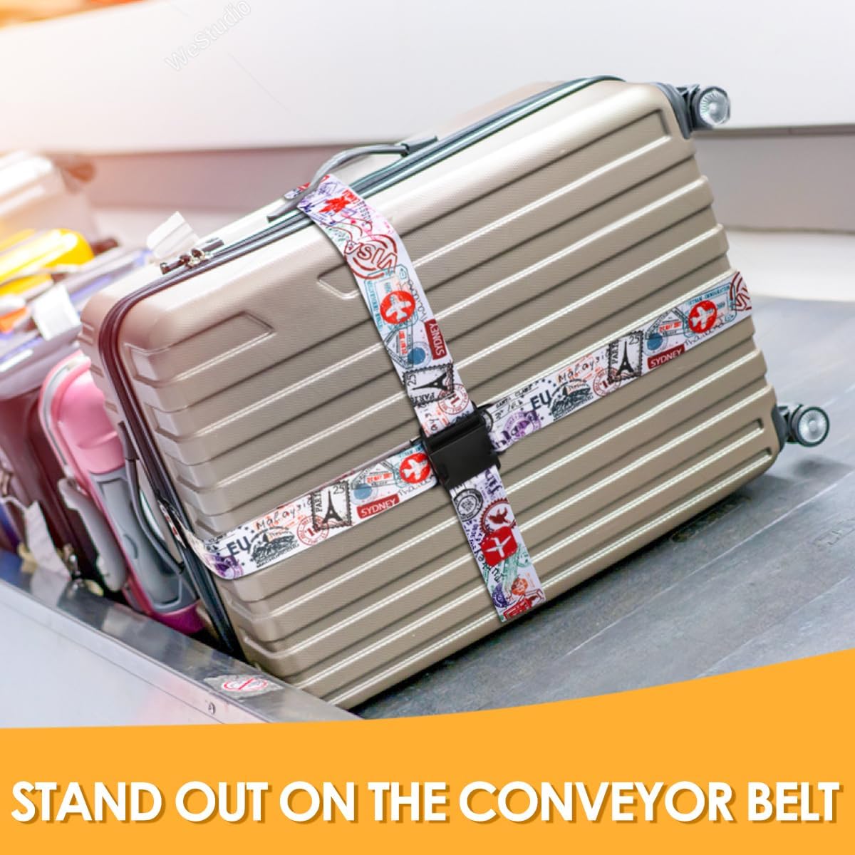 Adjustable Travel Luggage Strap Suitcase Belt Travel Bag Accessories 1.96 in W x 6.23 ft L