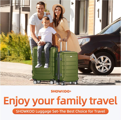 SHOWKOO Luggage Sets Expandable PC+ABS Durable Suitcase Double Wheels TSA Lock Olive Green 3pcs