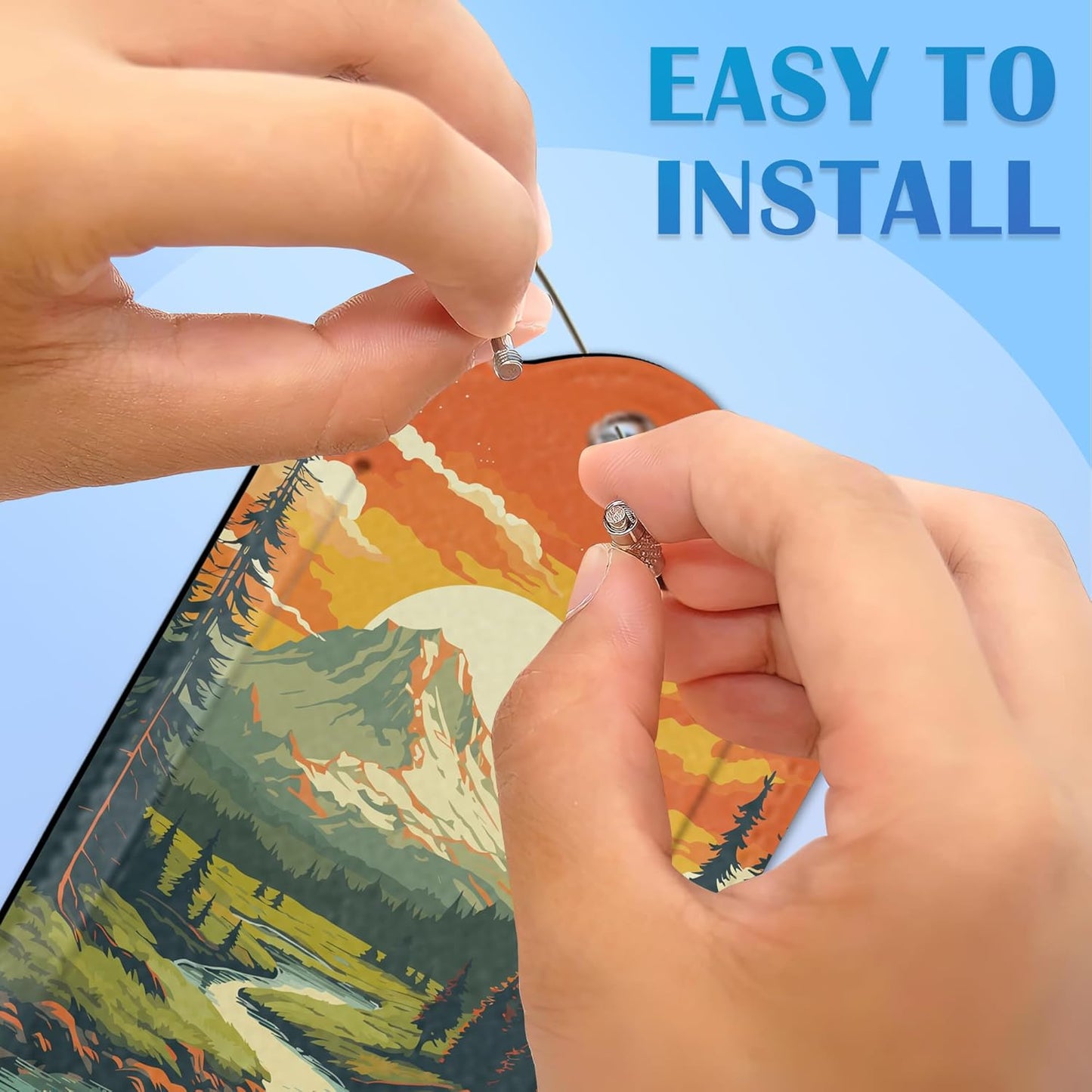 Vintage Mountain 2 Pack Luggage Tag for Suitcase, Cute Unique Leather Bag Tags Identifiers Privacy Cover ID Label with Durable Steel Loop for Women Men Kids Girls Travel