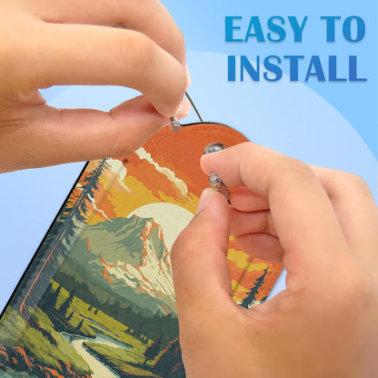 Vintage Mountain 2 Pack Luggage Tag for Suitcase, Cute Unique Leather Bag Tags Identifiers Privacy Cover ID Label with Durable Steel Loop for Women Men Kids Girls Travel