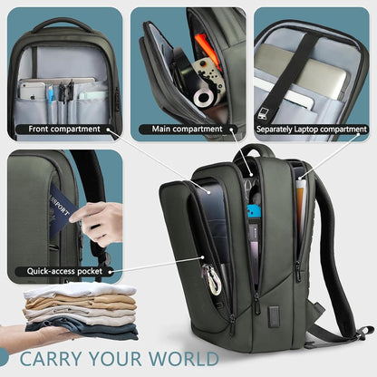 hk Laptop Backpack for Men with USB Charging Port for Business Work College Travel (Green, 17.3 inch)