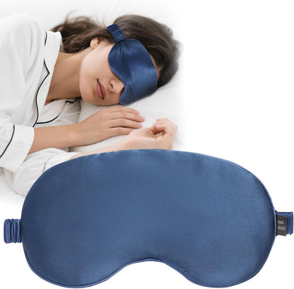 100% Mulberry Silk Sleep Mask, Ultra-Soft Light Blocking Eye Cover for Travel & Rest(NavyBlue)
