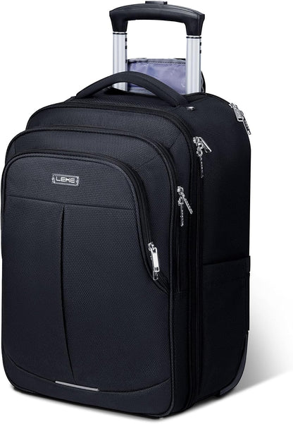 Rolling Backpack for Adults,17 Inch Waterproof Underseat Carry On Luggage, Wheeled Carry-on Luggage, Travel Backpack for Men Women， Trolley Laptop， Black Medium