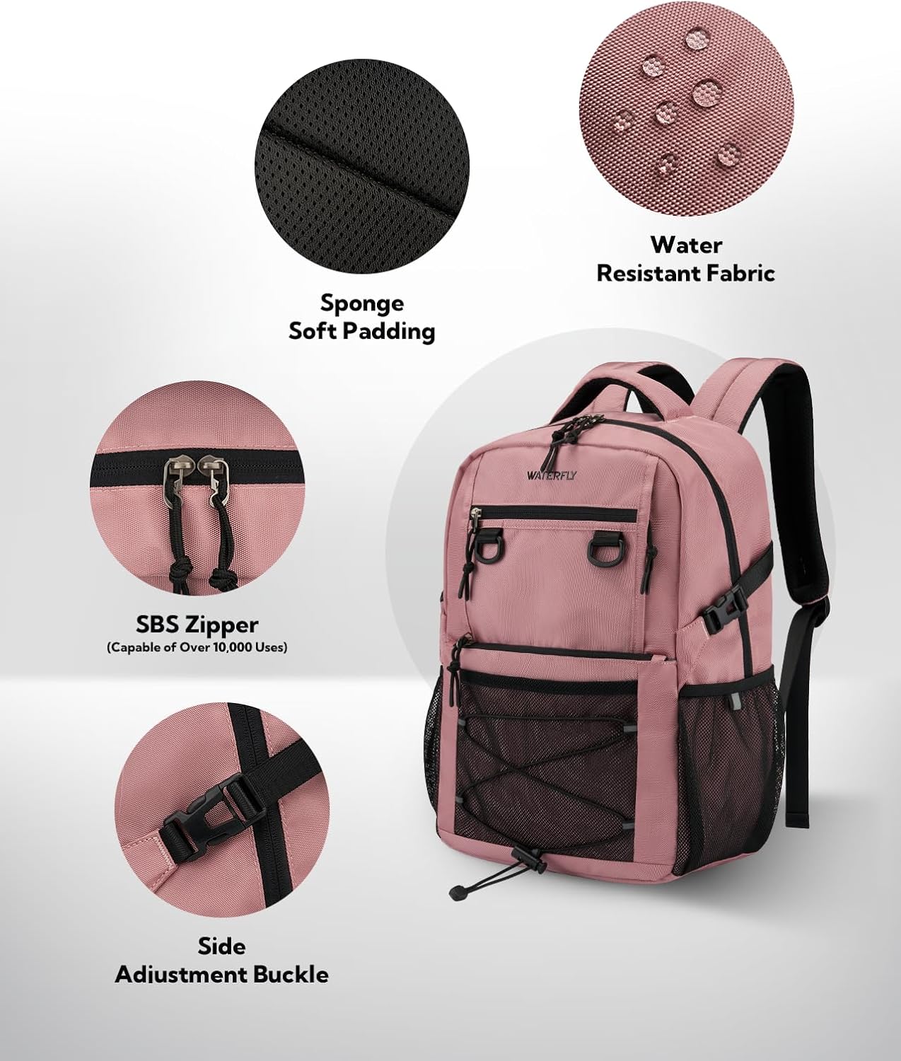 WATERFLY Travel Hiking Casual Backpack: 22L Lightweight Everyday Outdoor City Daypack College Bookbag for Woman Man