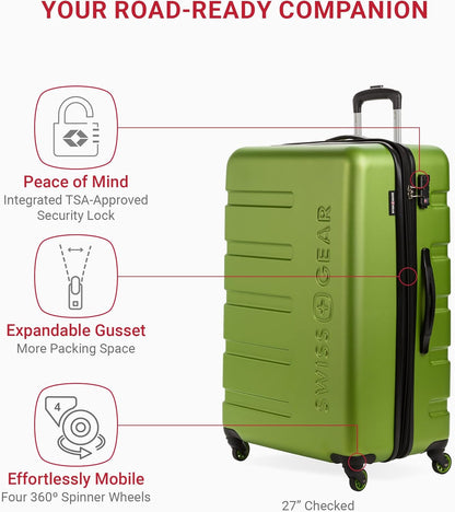 SwissGear 7366 Hardside Expandable Luggage with Spinner Wheels, Green, 3-Piece Set (19/23/27)