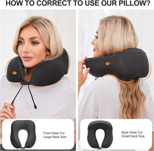 Travel Pillow, Best Memory Foam Neck Pillow Head Support Soft Pillow for Sleeping Rest, Airplane Car & Home Use (Black-E)