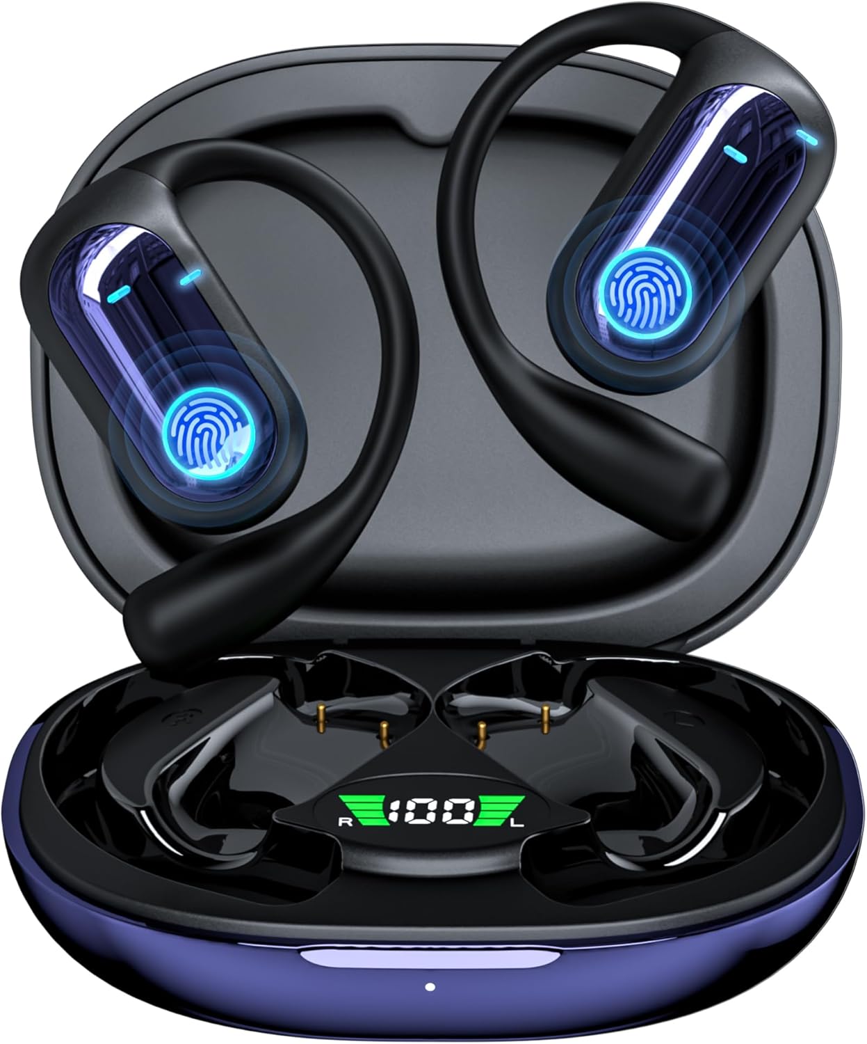 168 Languages AI Live Translation Earbuds, 4-in-1 Smart Mode Bluetooth 5.4 Touch Screen Earphones Real-Time Headphones Translator, Fit iOS and Android Ideal for Business and Learning, Deep Blue