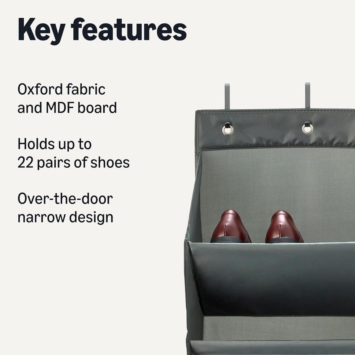 Amazon Basics 8 Tier Over the Door Shoe Organizer, Large, Dark Grey
