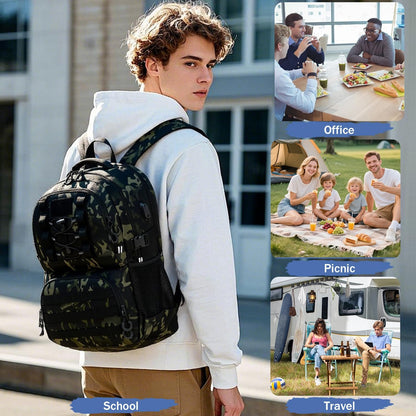 Laptop Lunch Backpack for Men - 40L Large Capacity Work Backpack with Lunch Compartment and USB Post, RFID Insulated Cooler Backpack for Work, Travel, Picnic, Dark Camo