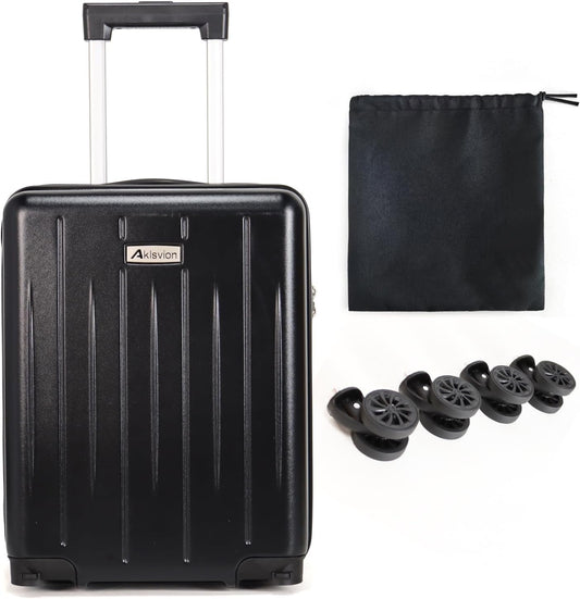 18-inch Carry-on Boarding Luggage: Equipped with Movable Wheels, TSA Approved,Under the Seat, Hard Shell Construction, Lightweight Bag with Essential Accessories (Jet Black)