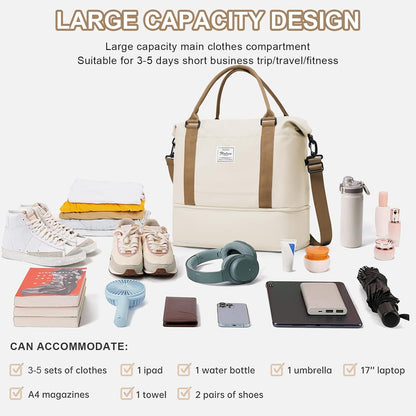 Travel Duffel Bag, Sports Tote Gym Bag, Shoulder Weekender Overnight Bag for Women