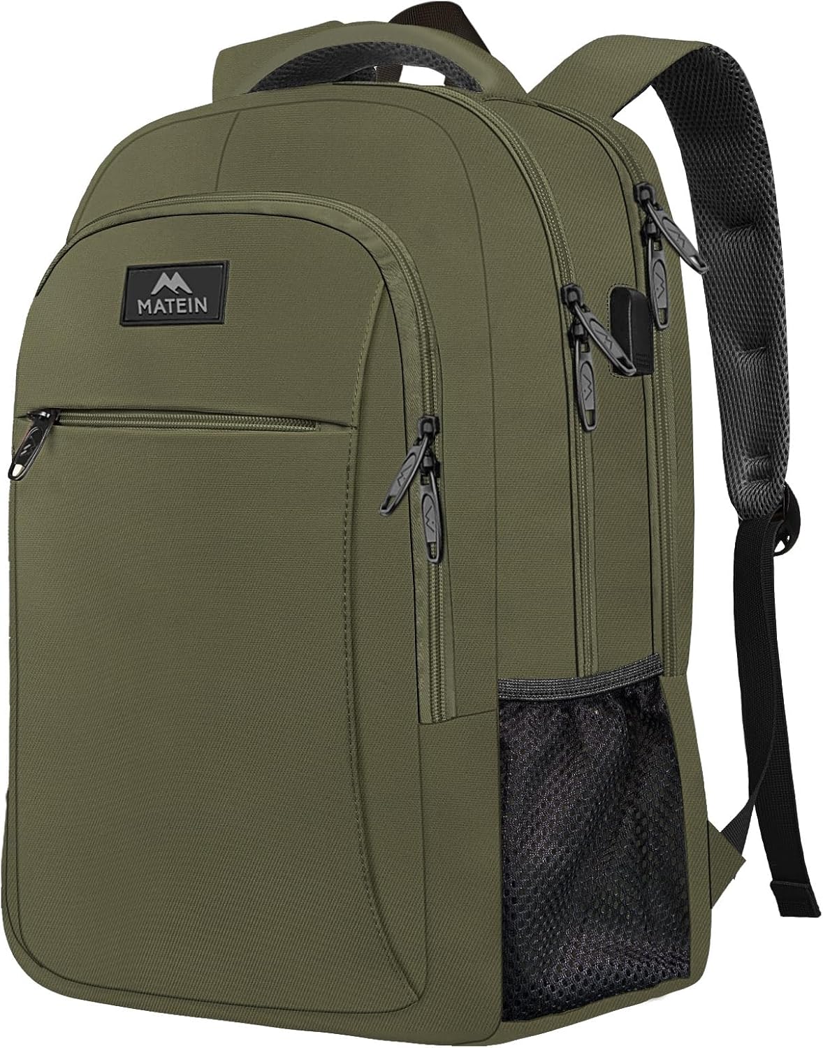 MATEIN 15.6 Inch Travel Laptop Backpack, Sturdy Computer Backpack for Women Men with USB Charging Port, Lightweight Fashion Water Resistant Traveling Backpack Casual Daypack for College Offic, Green