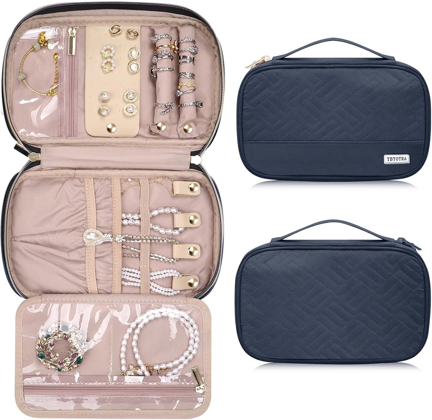 Jewelry Travel Case Organizer for Necklaces, Earrings, Rings, Bracelet, Watch, Soft Sided, Blue