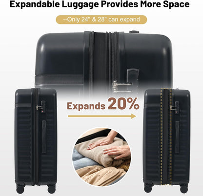 Merax Luggage Sets, Durable Hardshell 3 Piece Suitcase with Double Spinner Wheels and Handle Bags,Lightweight Carry on Luggage with TSA Lock,20+24+28 inches,Black