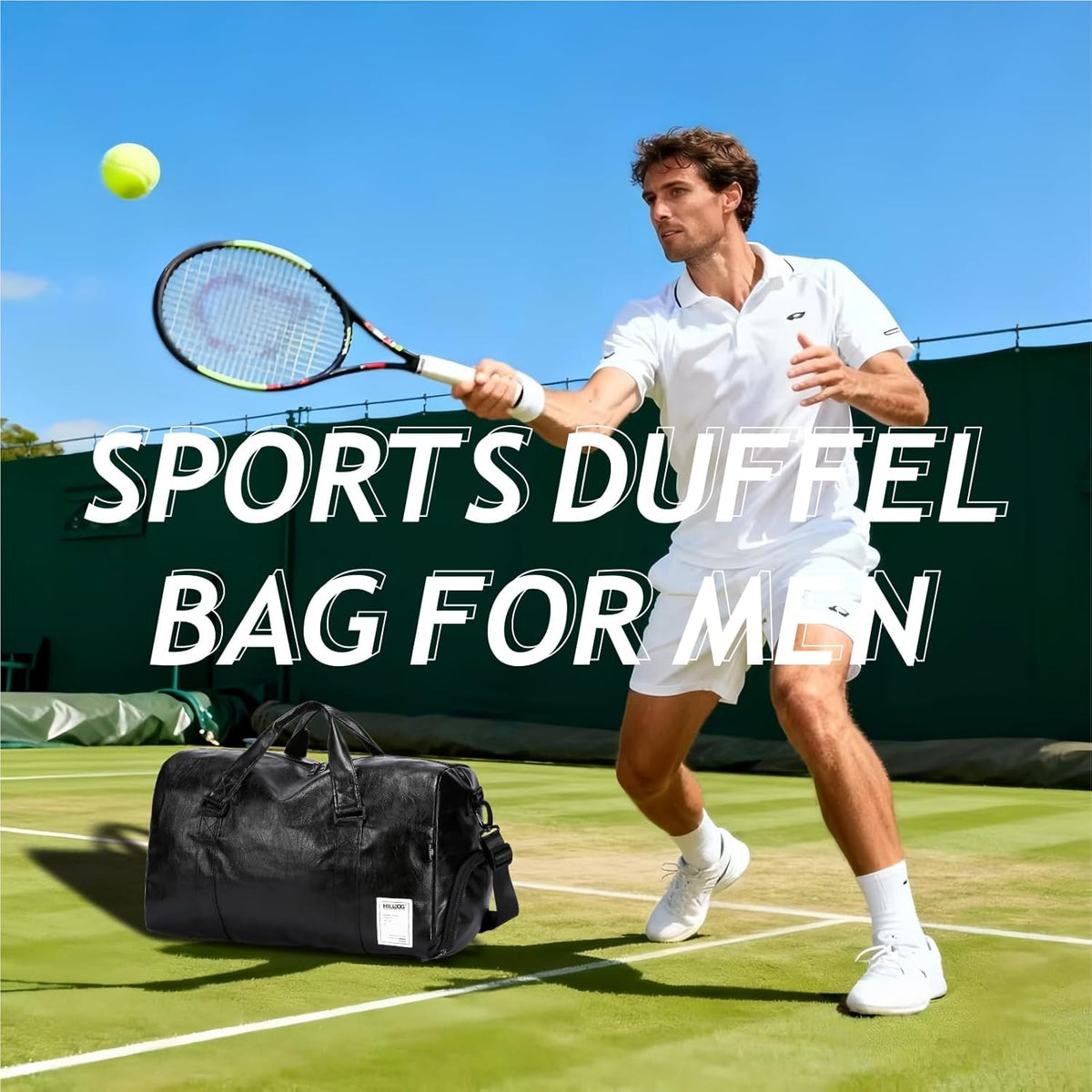 Leather Sports Gym Tote Bag with Shoes Compartment & Wet Pocket, Travel Duffel for Men & Women, Shoulder Weekender Overnight Bag for Yoga, Pilates, Swimming