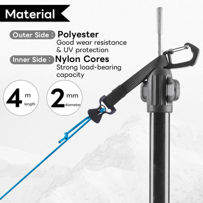 4 Pack Guy Lines-Ultralight Tent Cords with Locking Carabiner Clip, 2mm 100% Nylon Guylines Ropes for Outdoor Camping Tent Tarp,Climbing,Hiking Backpacking (Grey, 4M)