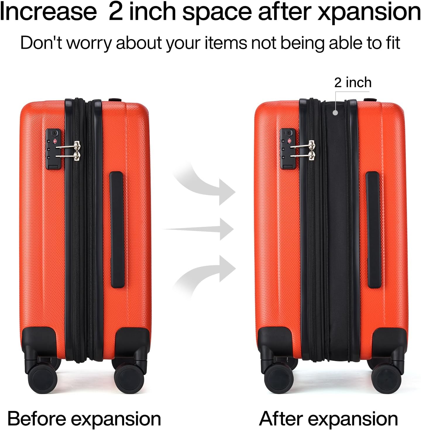 Hanke 20 Inch Expandable Carry on Luggage 22x14x9 Airline Approved Lightweight PC Hard Shell Suitcases with Wheels Tsa Luggage Rolling Suitcase Travel Luggage Bag for Weekender(Orange)