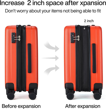Hanke 20 Inch Expandable Carry on Luggage 22x14x9 Airline Approved Lightweight PC Hard Shell Suitcases with Wheels Tsa Luggage Rolling Suitcase Travel Luggage Bag for Weekender(Orange)