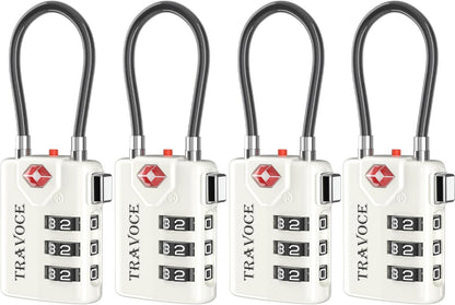 Search Alert TSA Approved Travel Combination Luggage Cable Locks for Suitcase, Gym Locker,Toolbox,Backpack 1,2,4,6 &10 pk (White 4 Pack)