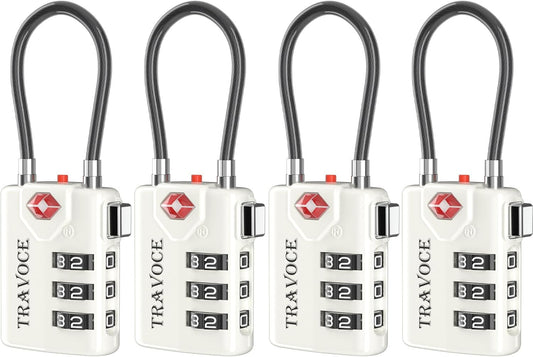 Search Alert TSA Approved Travel Combination Luggage Cable Locks for Suitcase, Gym Locker,Toolbox,Backpack 1,2,4,6 &10 pk (White 4 Pack)