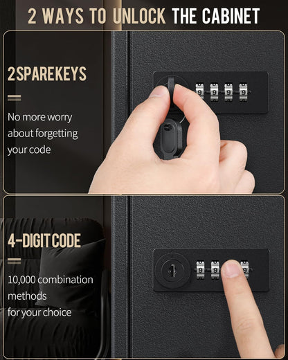 Uniclife 120 Position Key Cabinet with Combination and Key Lock Resettable Black Digital Security Storage Box Steel Key Organizer with Adjustable Racks Colorful Key Tag Stickers and Hooks