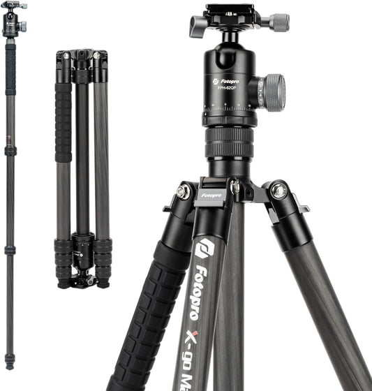 Fotopro 68" Carbon Fiber Travel Tripod, Heavy Duty Camera Tripod with Ball Head, Detachable Monopod with Quick Release Plate and Bag, Load up to 12KG/26lbs