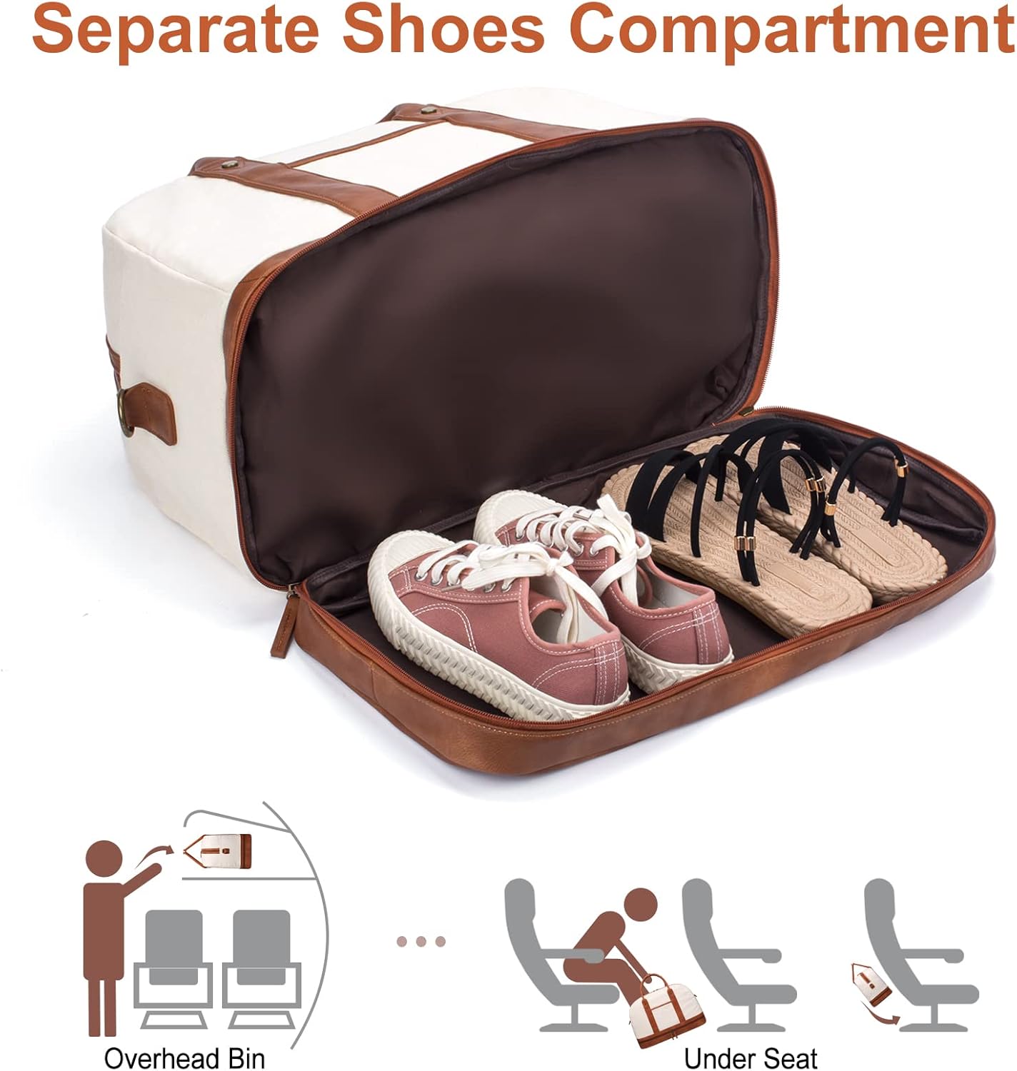 Weekender Bag for Women Canvas Overnight Bag Large Travel Tote Bag Carry on Shoulder Duffle Bag With Shoe Compartment,Perfect for Travel/Daily Use/Birthday Gift …