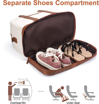 Weekender Bag for Women Canvas Overnight Bag Large Travel Tote Bag Carry on Shoulder Duffle Bag With Shoe Compartment,Perfect for Travel/Daily Use/Birthday Gift …