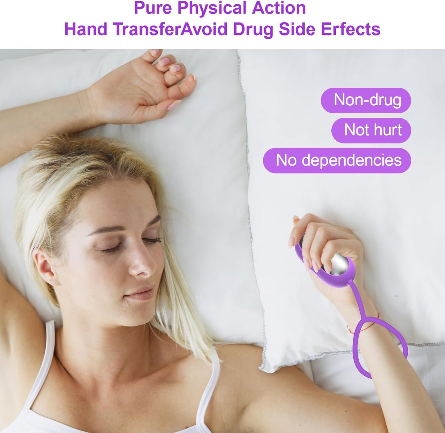 Sleep Aid Device, Micro-Current Sleep Instrument Anxiety Device, Portable Rechargeable Sleep Aid for Anxiety and Insomnia (Purple)