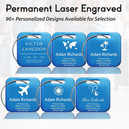 Customized Stainless Steel Luggage Tags: Personalize Your Suitcases, Backpacks, and Bags with Your Text (Blue)