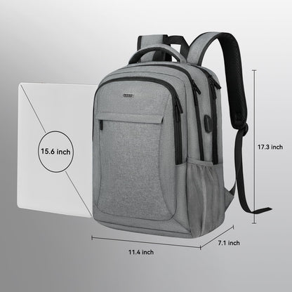 Voova Travel Laptop Backpack, Business Work Laptop Backpack for Women & Men with USB Charging Port, Waterproof Slim Durable College Computer Bag Fits 15.6 Inch Laptops and Notebook, Grey
