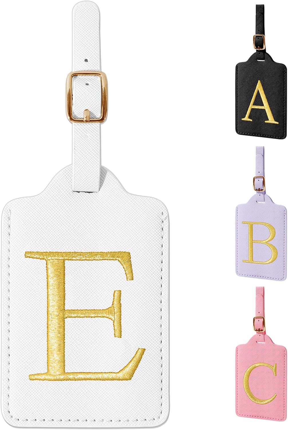 Personalized Initial Luggage Tags for Suitcase TSA Approved, White Leather Cute Luggage Tag with Privacy Cover Name Card, Embroidered Custom Luggage Tags Travel Baggage Tags Gifts for Women Kids(E)