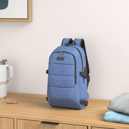 Tzowla Business Laptop Backpack Anti-Theft Backpack with USB Charging Port and Lock 17.3 Inch Computer Backpacks for Women Men, Casual Hiking Travel Daypack (Blue)