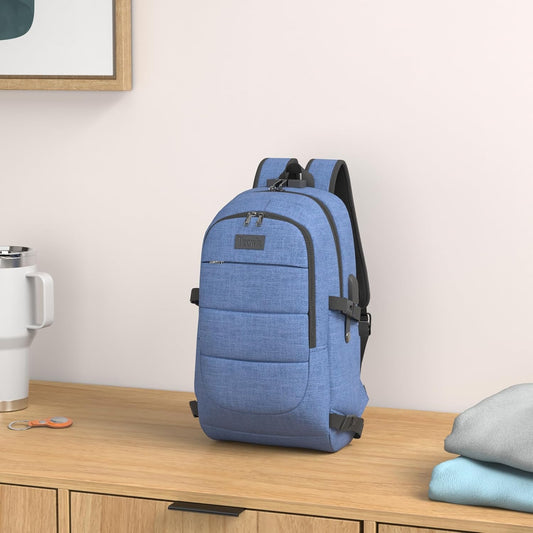 Tzowla Business Laptop Backpack Anti-Theft Backpack with USB Charging Port and Lock 17.3 Inch Computer Backpacks for Women Men, Casual Hiking Travel Daypack (Blue)