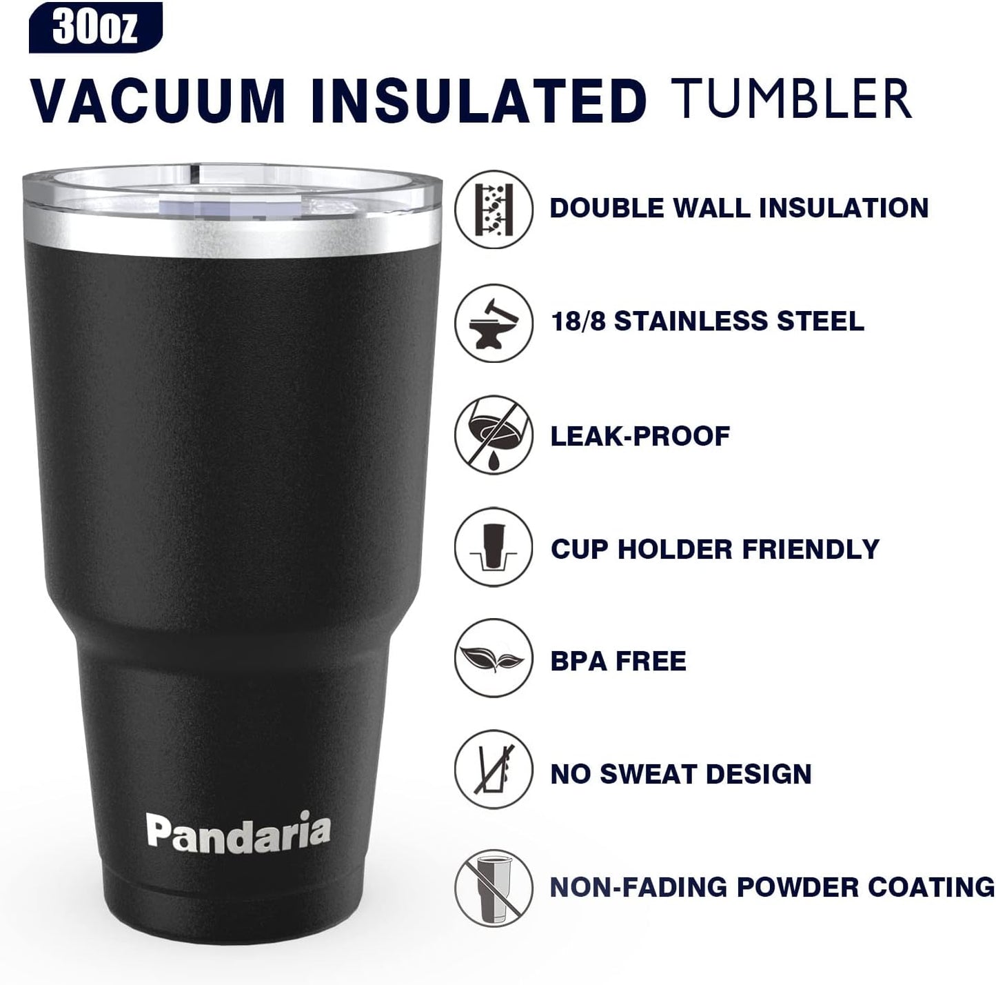 30 oz Travel Coffee Tumbler Cup, Double Wall Stainless Steel Reusable Spill Proof Tumbler with Straw, Leak Proof Insulated Tumbler with Straw for Iced Coffee, Tea & Water (Black)