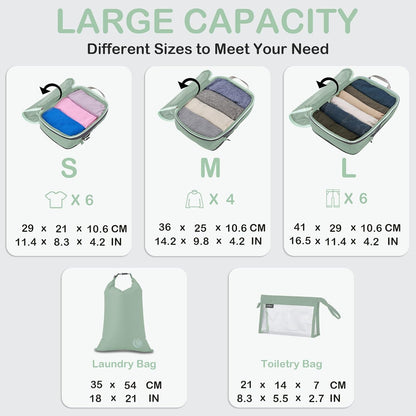 Cipway Compression Packing Cubes, Ultralight Luggage Organizer Bags with Laundry Bags and Clear Toiletries Bag, Travel Essentials for Carry on Suitcase (6 Piece,Sage Green)
