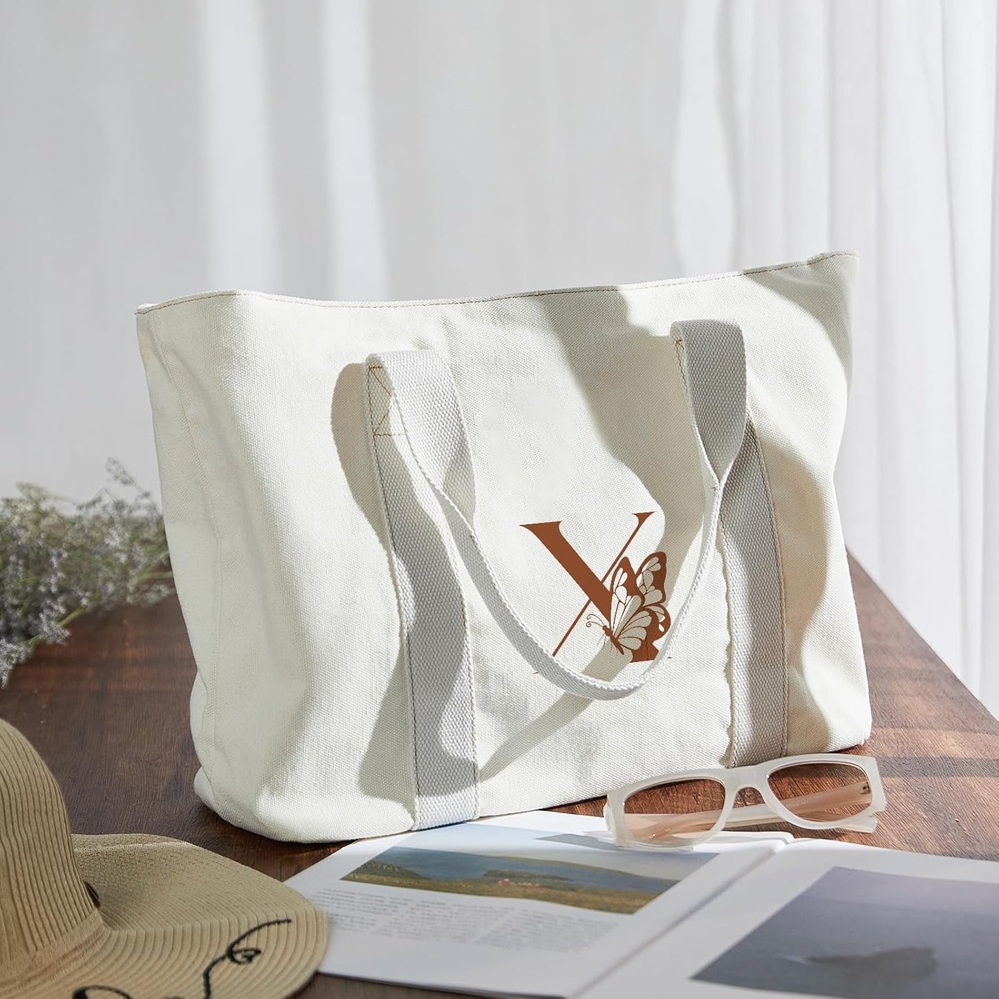 AW BRIDAL Monogram Canvas Tote Bag for Chrismas, Bridal Shower, Retirement, Birthday Gifts for Women Mom Wife Sister Friends