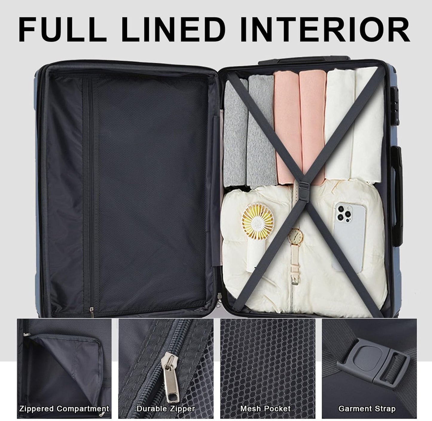 Merax 24 Inch Expandable Checked Luggage, Hardshell ABS Medium Suitcase with Spinner Wheels, TSA Lock, Lightweight Durable Travel Suitcase for Men Women(Blue)