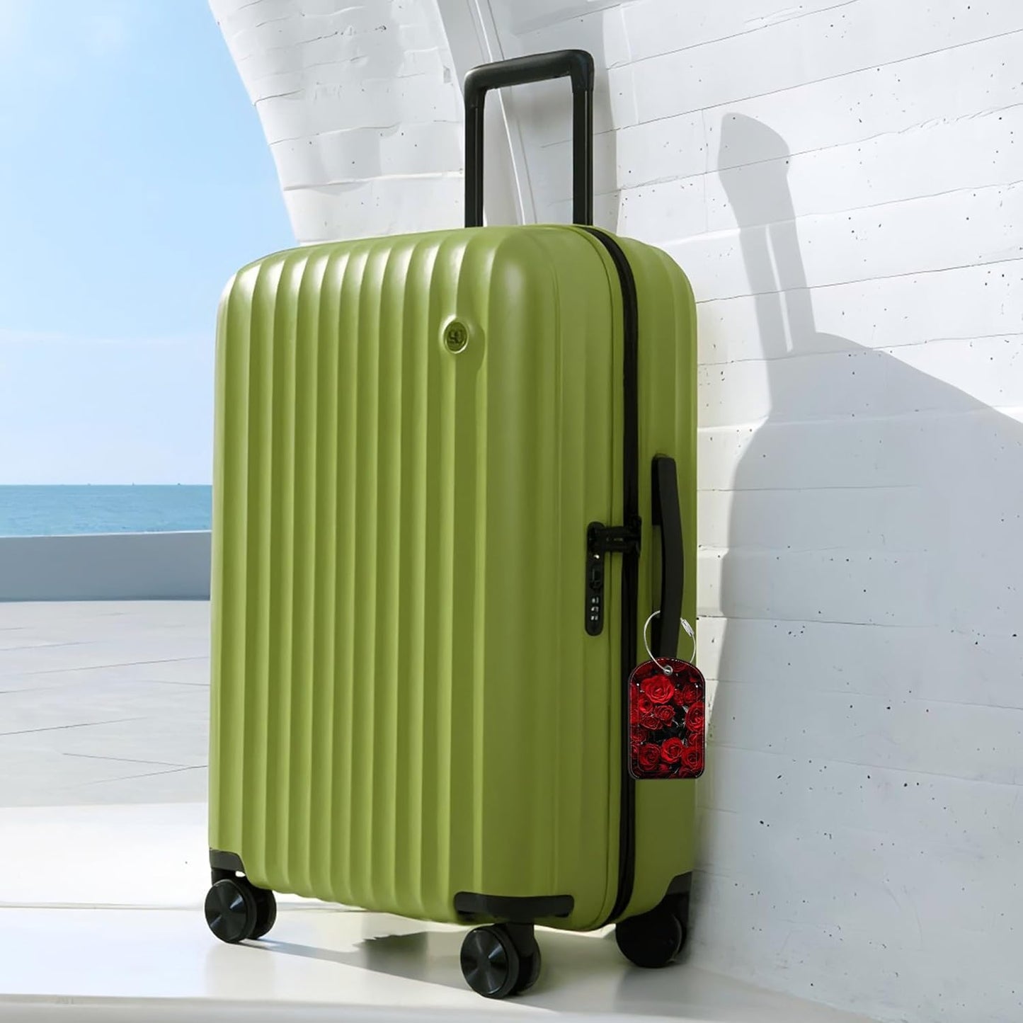 2 Pack Cute Luggage Tag for Suitcases Dark Red Roses Leather Luggage Tags with Stainless Steel Loop Privacy Flap Name Tags,Men and Women Travel Bag Suitcase Tags