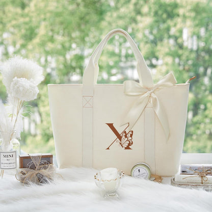 AW BRIDAL Monogram Canvas Tote Bag for Chrismas, Bridal Shower, Retirement, Birthday Gifts for Women Mom Wife Sister Friends