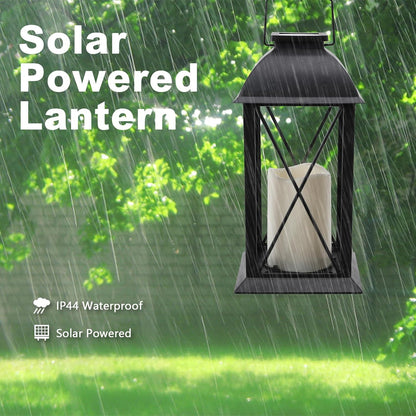 2 Pack Outdoor Solar Lantern 12" Battery Hanging Lanterns Waterproof Vintage Classics Flickering Flameless Candle Lanterns for Patio, Table, Party, Garden, Table, Kitchen